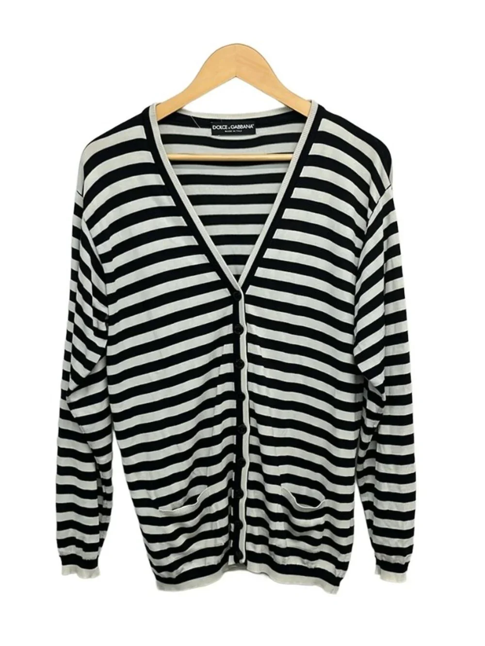 Dolce & Gabbana Cardigan 44 L Light Gray Black Long Sleeve Silk Border - Picture 1 of 5